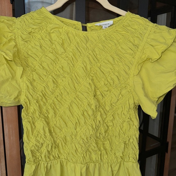 Smocked mini dress ruffle short sleeves chartreuse fit & flare anneklein - Picture 5 of 8